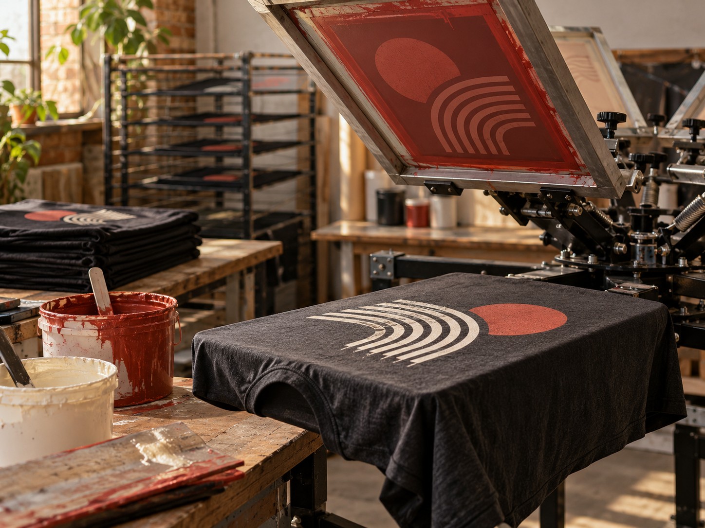 Illustrative wide print workshop equipment without people