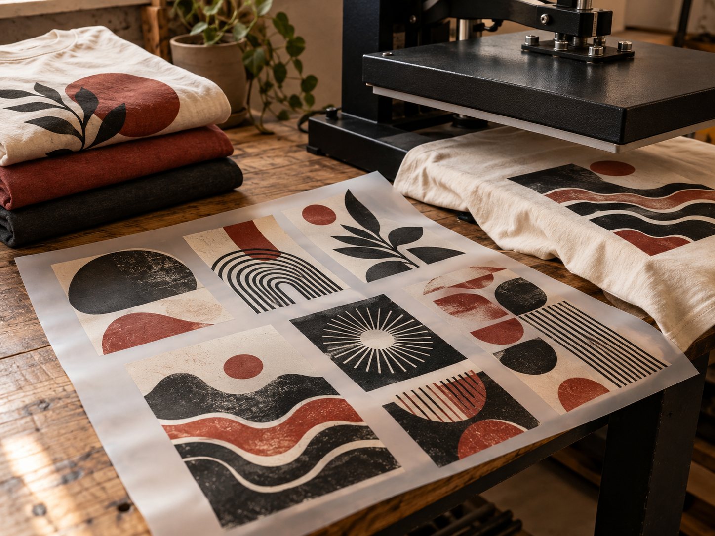 Illustrative DTF gang sheet with multiple abstract designs