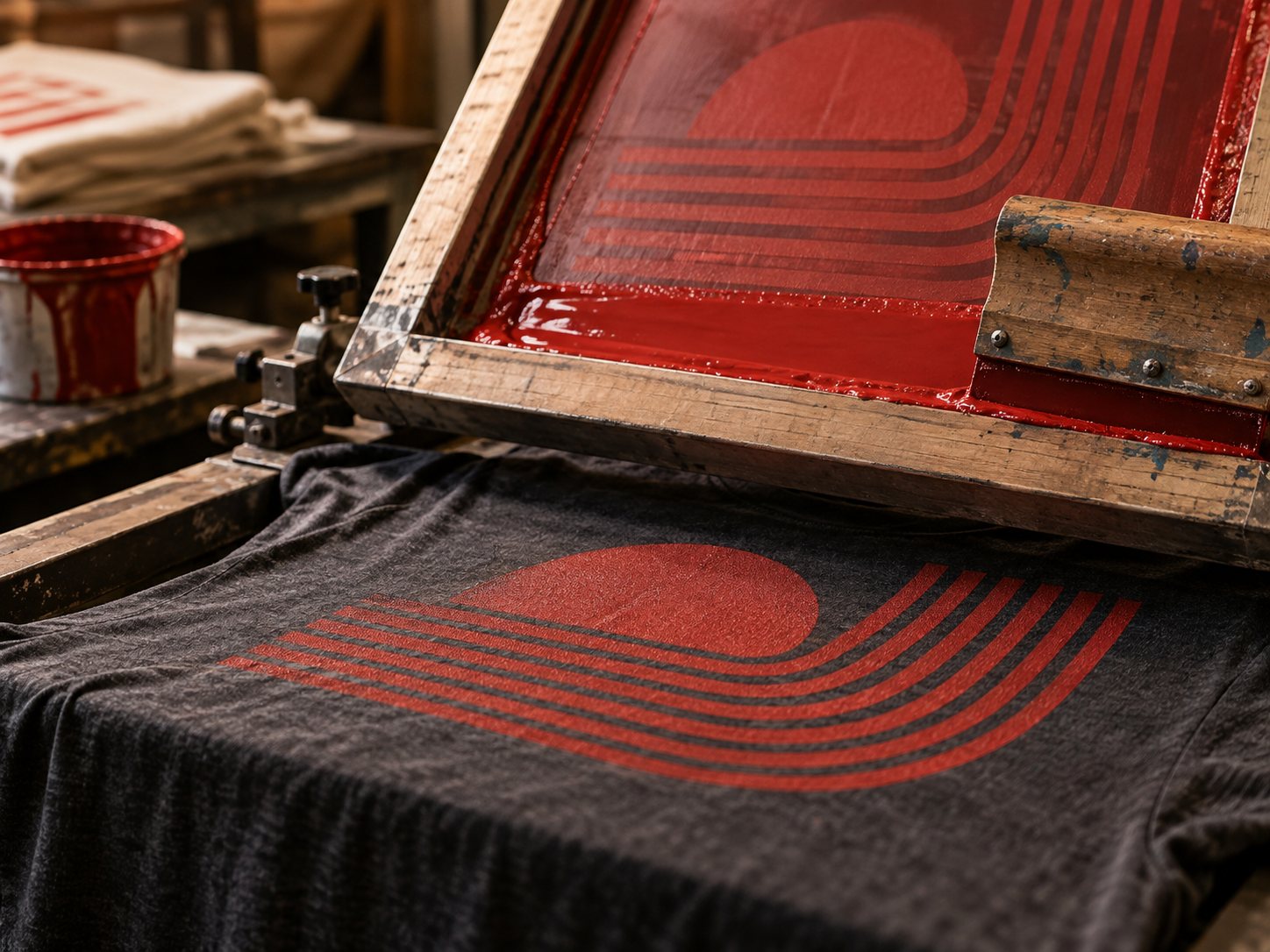 Illustrative screen printing red ink detail