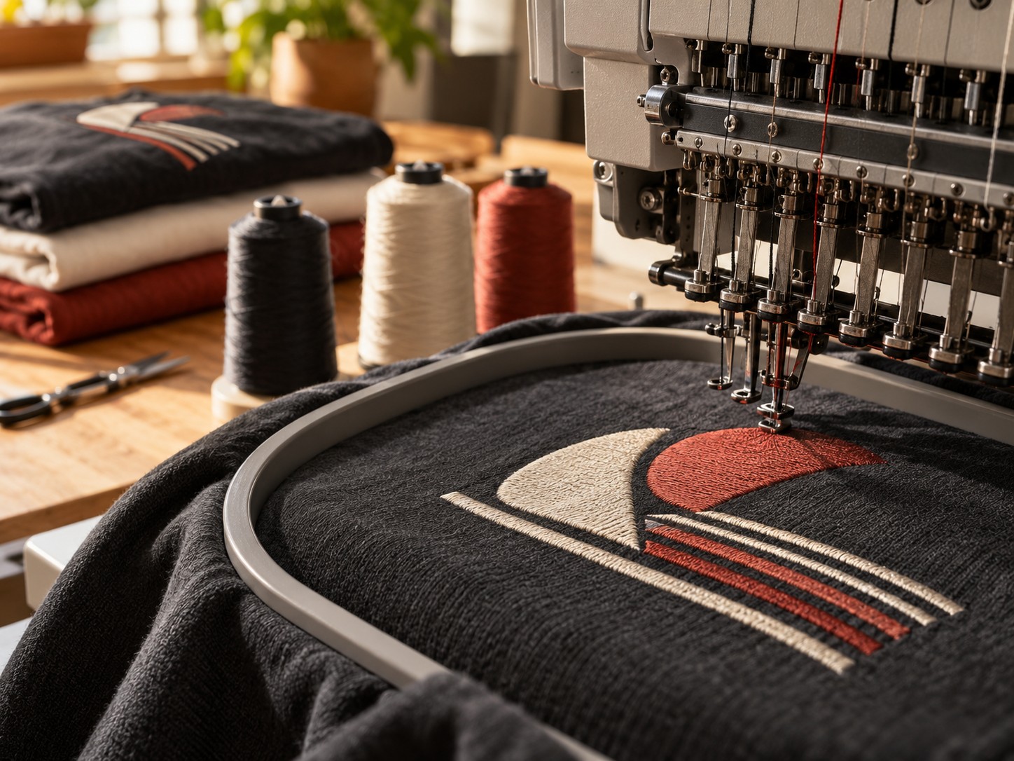 Illustrative embroidery machine thread detail